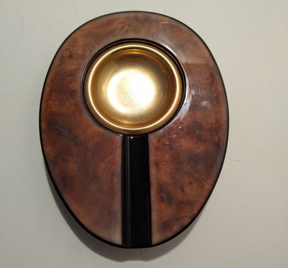 Posacenere in legno laccato e metallo marrone