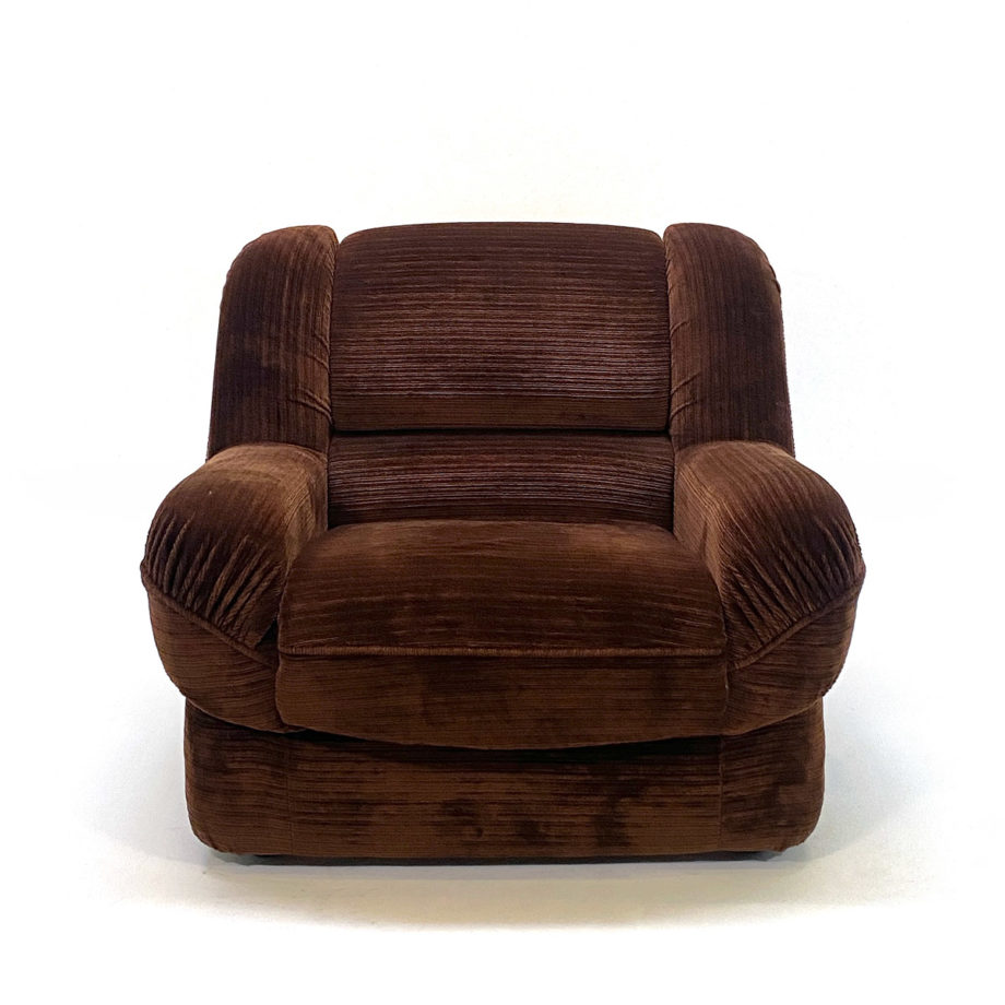 Vintage Poltrona Sofa Bracciole velluto a coste colore cioccolato