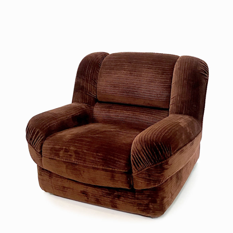 Vintage Poltrona Sofa Bracciole velluto a coste colore cioccolato