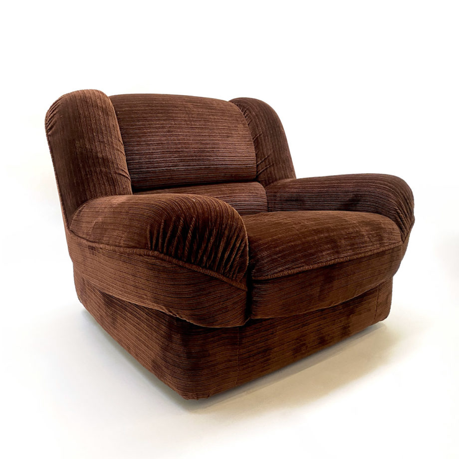Vintage Poltrona Sofa Bracciole velluto a coste colore cioccolato
