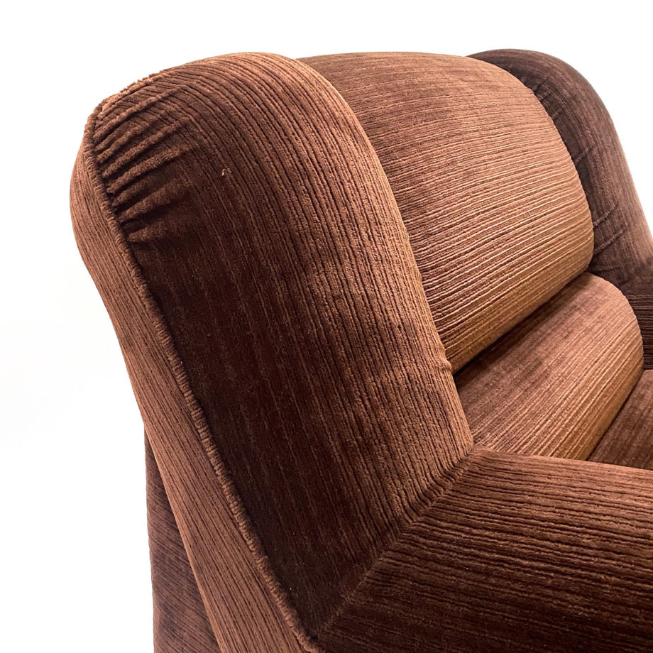 Vintage Poltrona Sofa Bracciole velluto a coste colore cioccolato