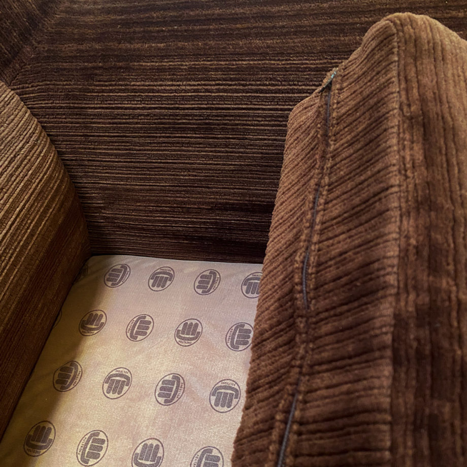Vintage Poltrona Sofa Bracciole velluto a coste colore cioccolato