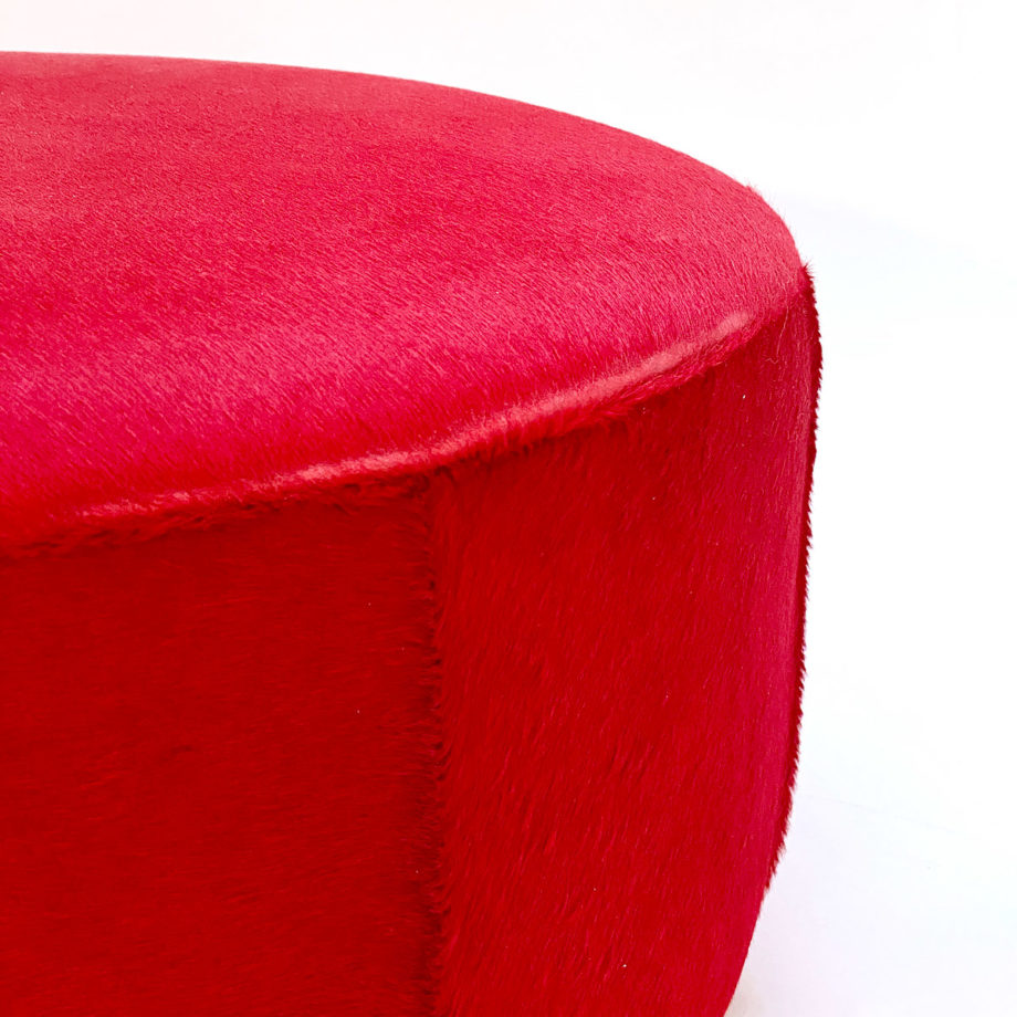 Red Round Cowhide Ottoman Pioggiapiedi Seduta extra