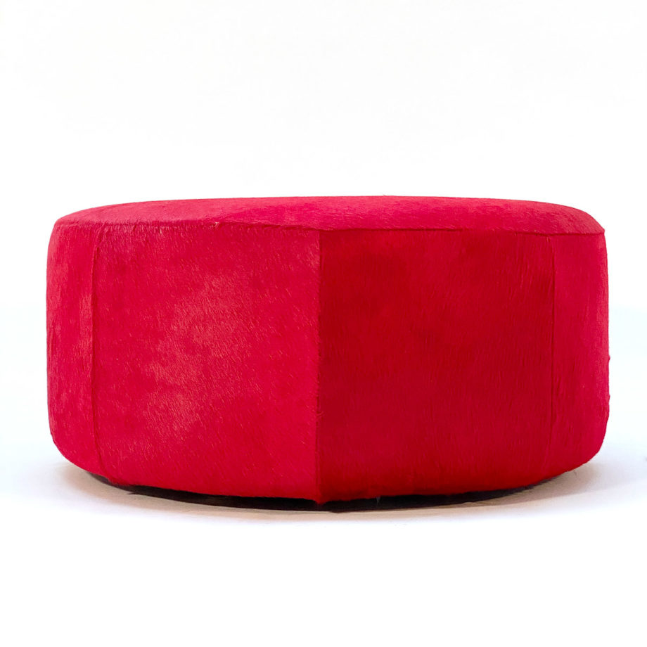 Red Round Cowhide Ottoman Pioggiapiedi Seduta extra