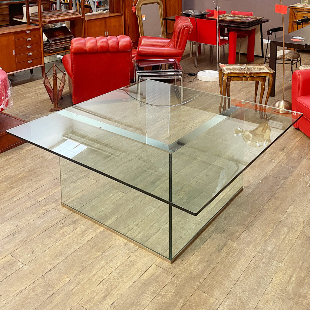 Tavolo da Pranzo in Vetro Stile Fontana, Anni '70 Officina68