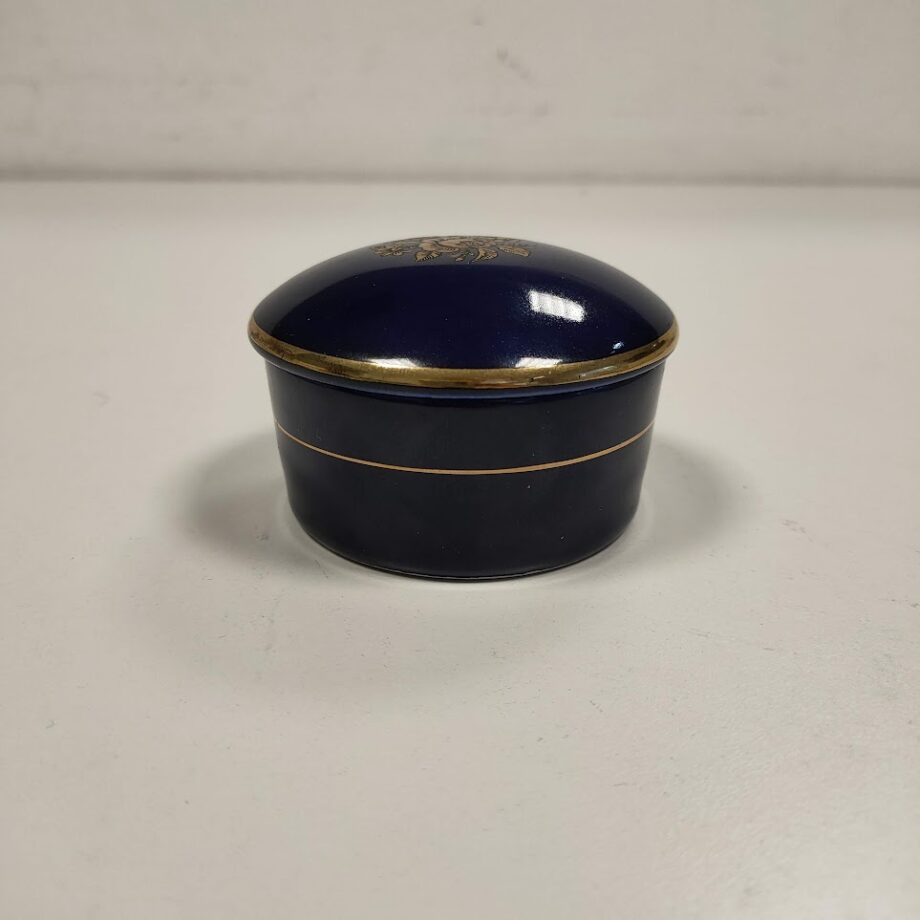 Peint  A La Main T. Limoge Scatolina in Fine Porcellana di Colore Blu Cobalto
