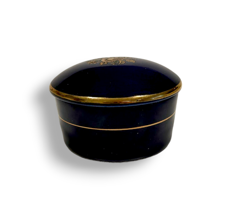 Peint  A La Main T. Limoge Scatolina in Fine Porcellana di Colore Blu Cobalto