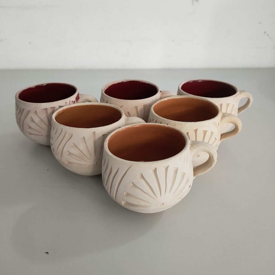 Set di: 2 Calici per Vino, 6 Tazzine per Caffè in Ceramica Vintage Anni'60