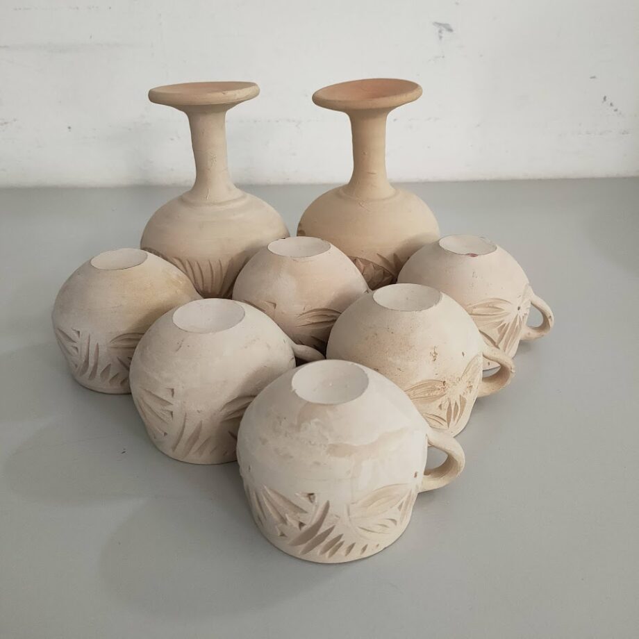 Set di: 2 Calici per Vino, 6 Tazzine per Caffè in Ceramica Vintage Anni'60