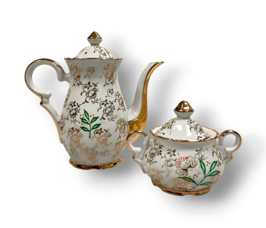 Set di Caffetteria con Zuccheriera "D.B.P." in Porcellana Vintage Anni '70