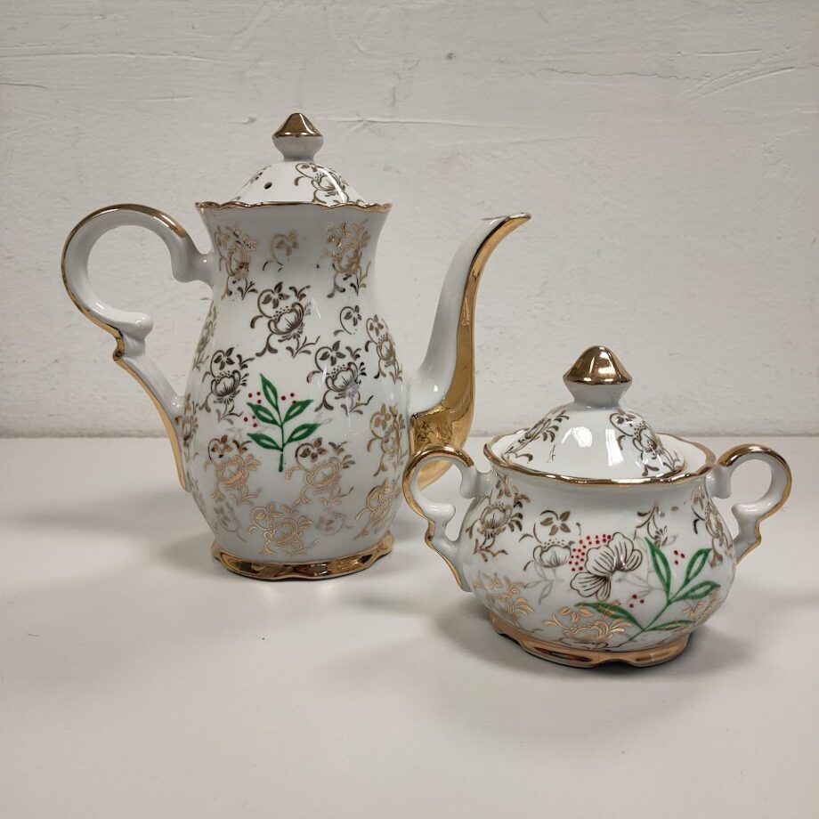 Set di Caffetteria con Zuccheriera "D.B.P." in Porcellana Vintage Anni '70
