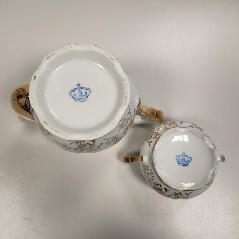 Set di Caffetteria con Zuccheriera "D.B.P." in Porcellana Vintage Anni '70