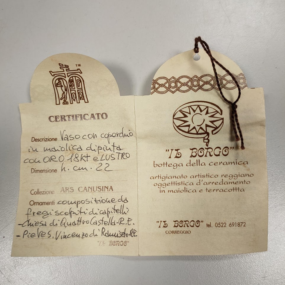 Urna Decorativa in Maiolica Dipinta a Mano "il Borgo ARS Canusina" Vintage Anni '80