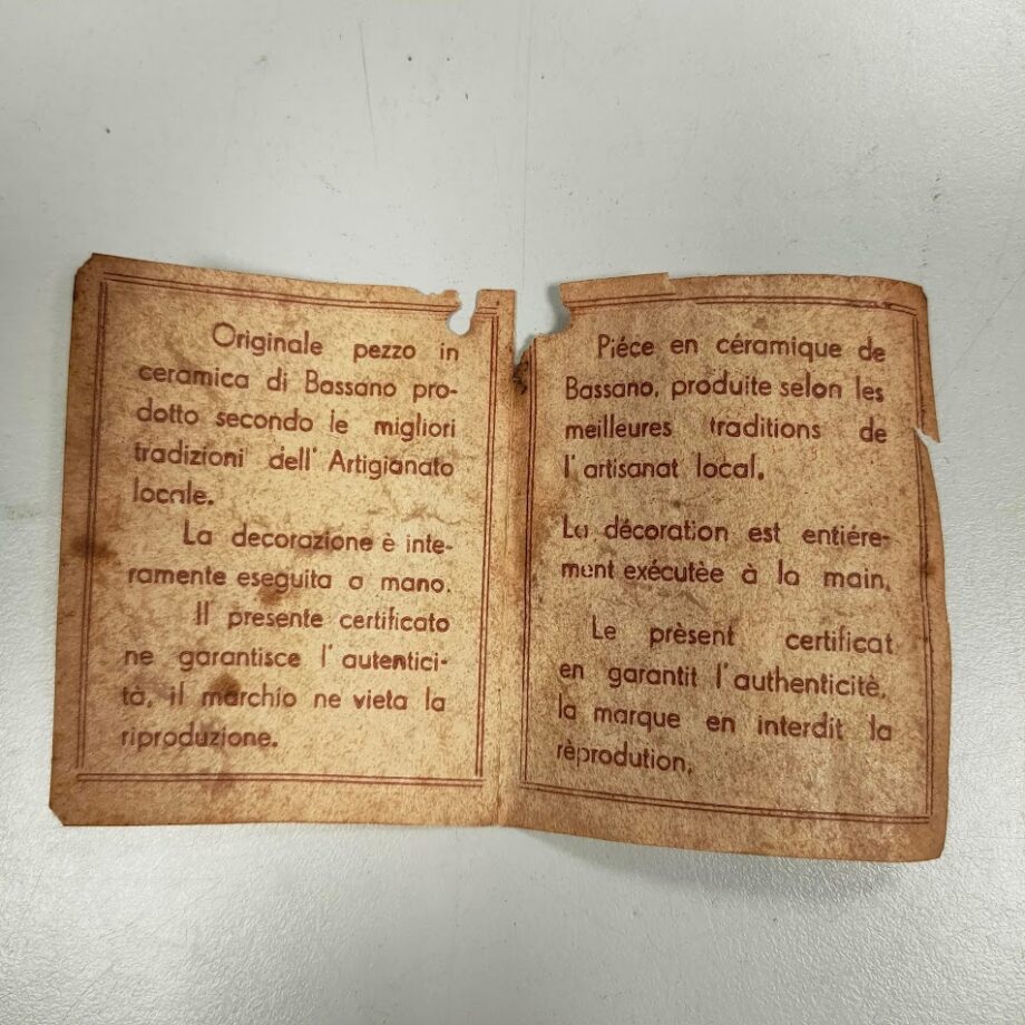 Vaso/Anfora di "Errebi" di Bassano con Certificato di Garanzia Vintage Anni '70