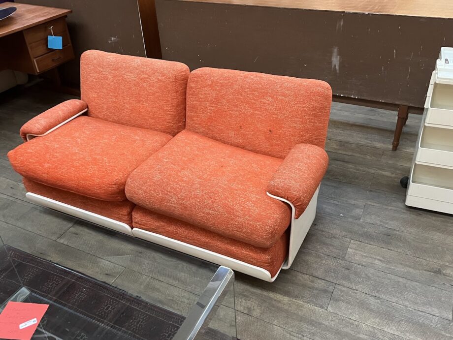 Divano Modulare anni 70 Arancione 2 Posti con Cuscini