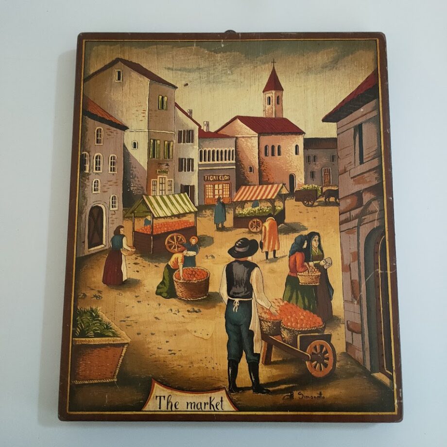 Quadro in Legno Decorato a Mano "Woodart" "Simonetto" Vintage Anni'70
