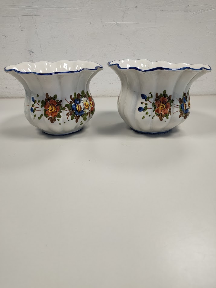 2 Vecchi Porta Vasi in Ceramica di Bassano Decorati a Mano Vintage Anni'50