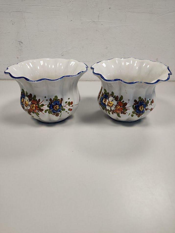 2 Vecchi Porta Vasi in Ceramica di Bassano Decorati a Mano Vintage Anni'50