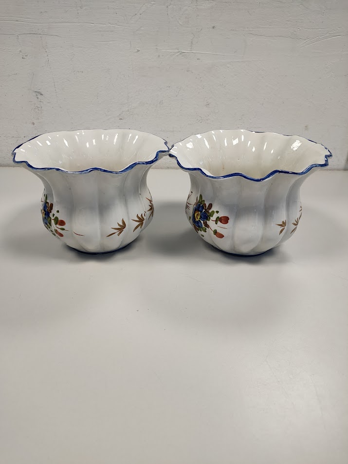 2 Vecchi Porta Vasi in Ceramica di Bassano Decorati a Mano Vintage Anni'50