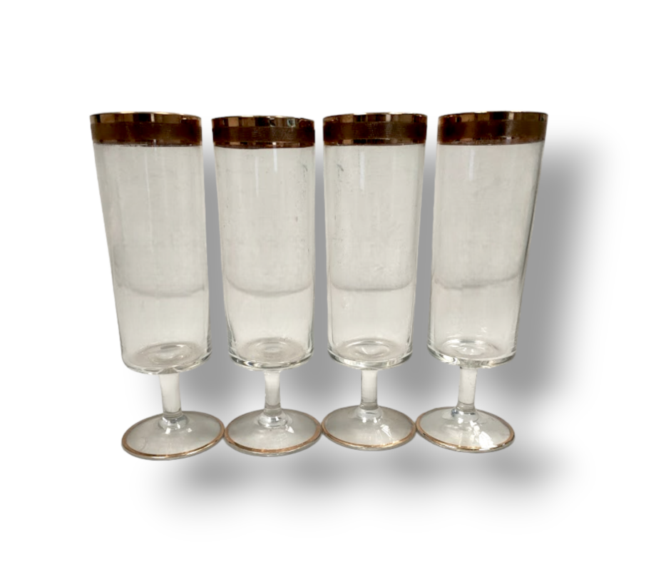 Set di 4 Calici da Champagne "Art Nouveau" con decorazione Color Oro Vintage Anni'60