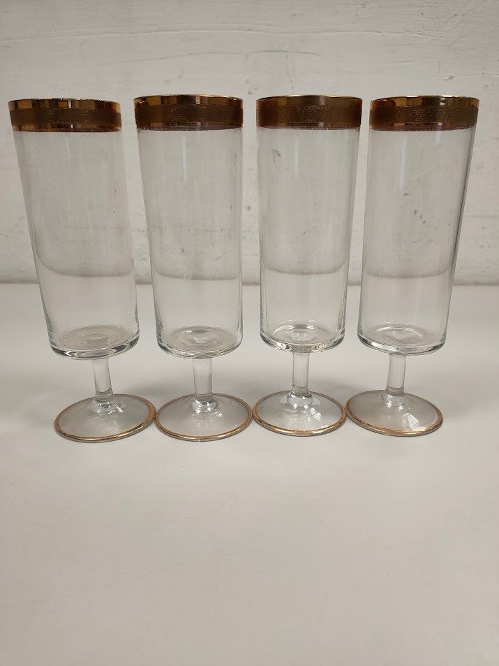 Set di 4 Calici da Champagne "Art Nouveau" con decorazione Color Oro Vintage Anni'60