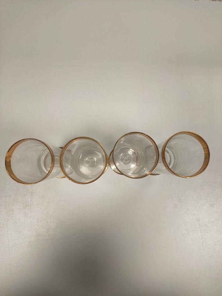 Set di 4 Calici da Champagne "Art Nouveau" con decorazione Color Oro Vintage Anni'60