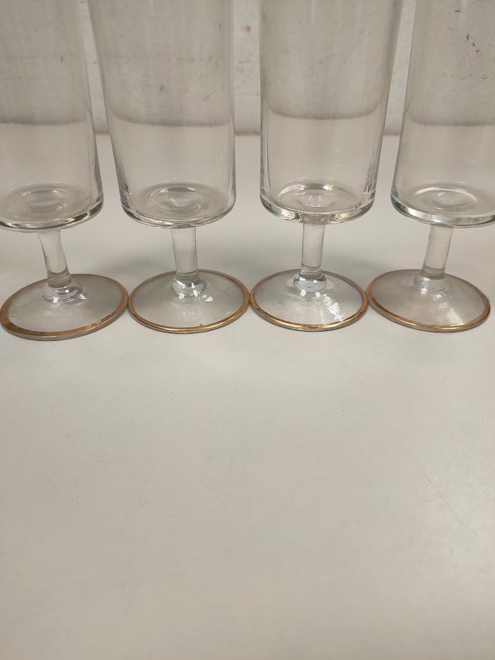 Set di 4 Calici da Champagne "Art Nouveau" con decorazione Color Oro Vintage Anni'60