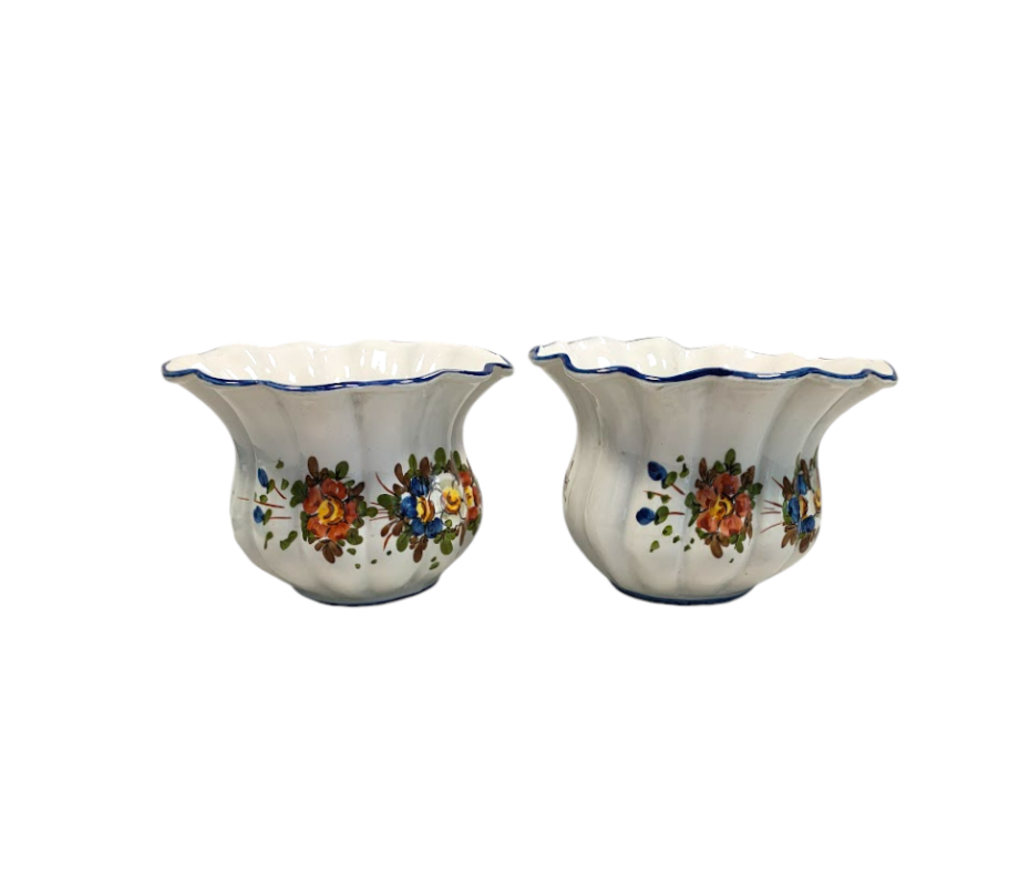2 Vecchi Porta Vasi in Ceramica di Bassano Decorati a Mano Vintage Anni'50
