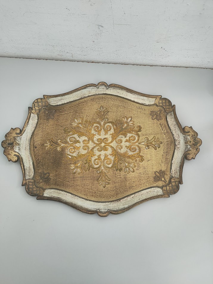 Vassoio Legno Arte Fiorentina Lavorato a Mano Anni '60