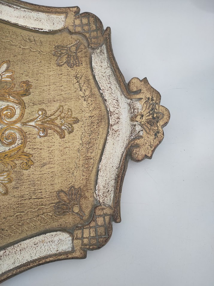 Vassoio Legno Arte Fiorentina Lavorato a Mano Anni '60