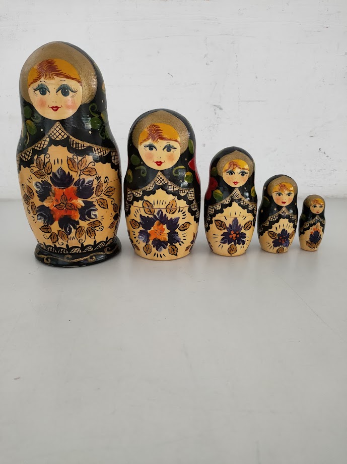 Matrioska in Legno Lavorata e Decorata a Mano Anni '70