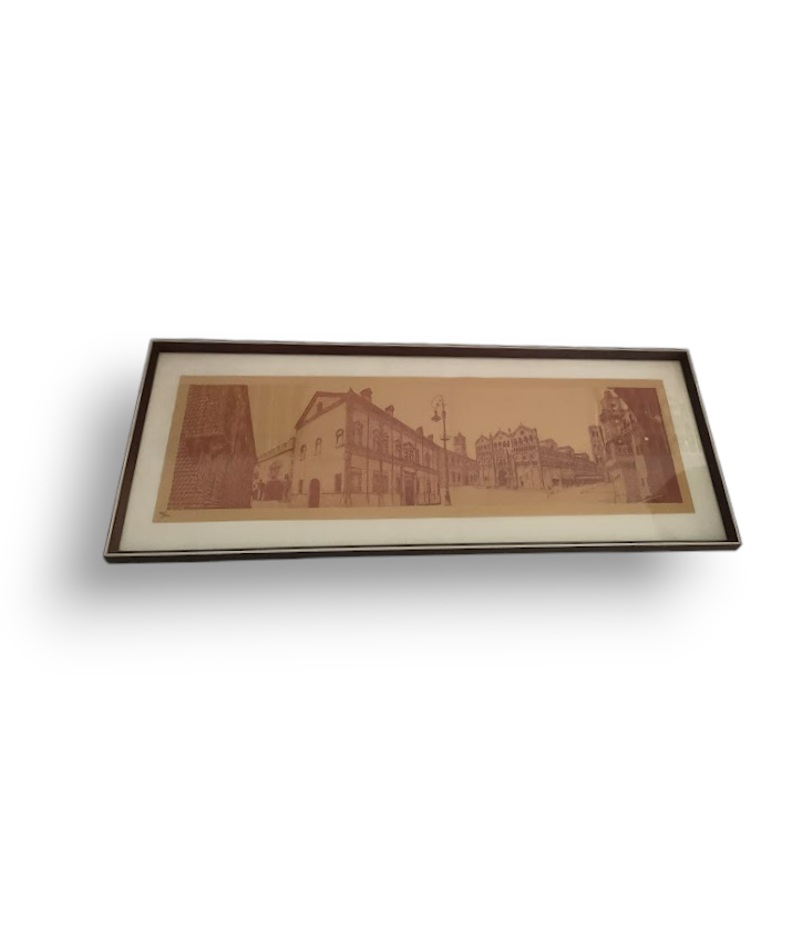 Quadro con Cornice in Legno Racchiuso in Tela di Vetro Vintage Anni '80