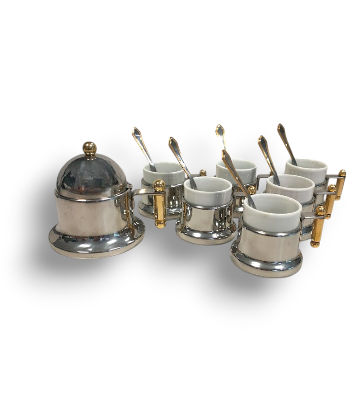 Set di 6 Tazzine da Caffè Espresso con 6 Cucchiaini e Zuccheriera Vintage Anni '80