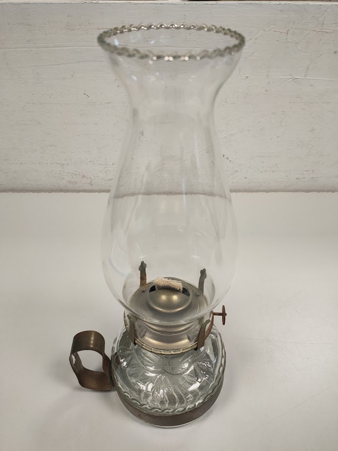 Lampada ad Olio in vetro Decorato con Supporto in Ottone Vintage Anni '60