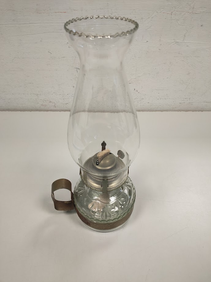 Lampada ad Olio in vetro Decorato con Supporto in Ottone Vintage Anni '60