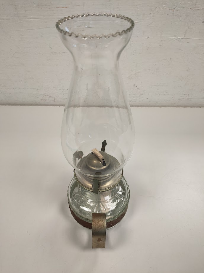 Lampada ad Olio in vetro Decorato con Supporto in Ottone Vintage Anni '60