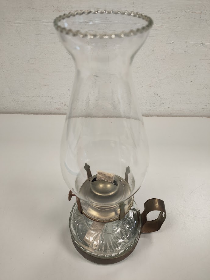 Lampada ad Olio in vetro Decorato con Supporto in Ottone Vintage Anni '60