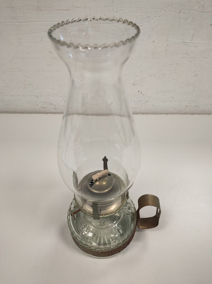 Lampada ad Olio in vetro Decorato con Supporto in Ottone Vintage Anni '60