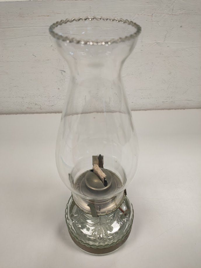 Lampada ad Olio in vetro Decorato con Supporto in Ottone Vintage Anni '60