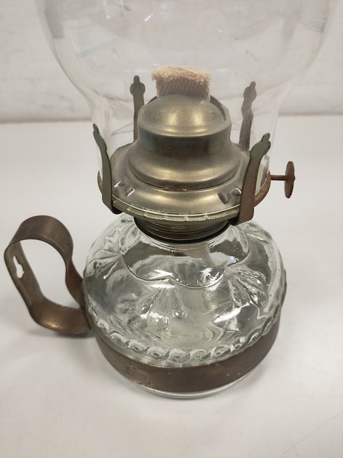 Lampada ad Olio in vetro Decorato con Supporto in Ottone Vintage Anni '60