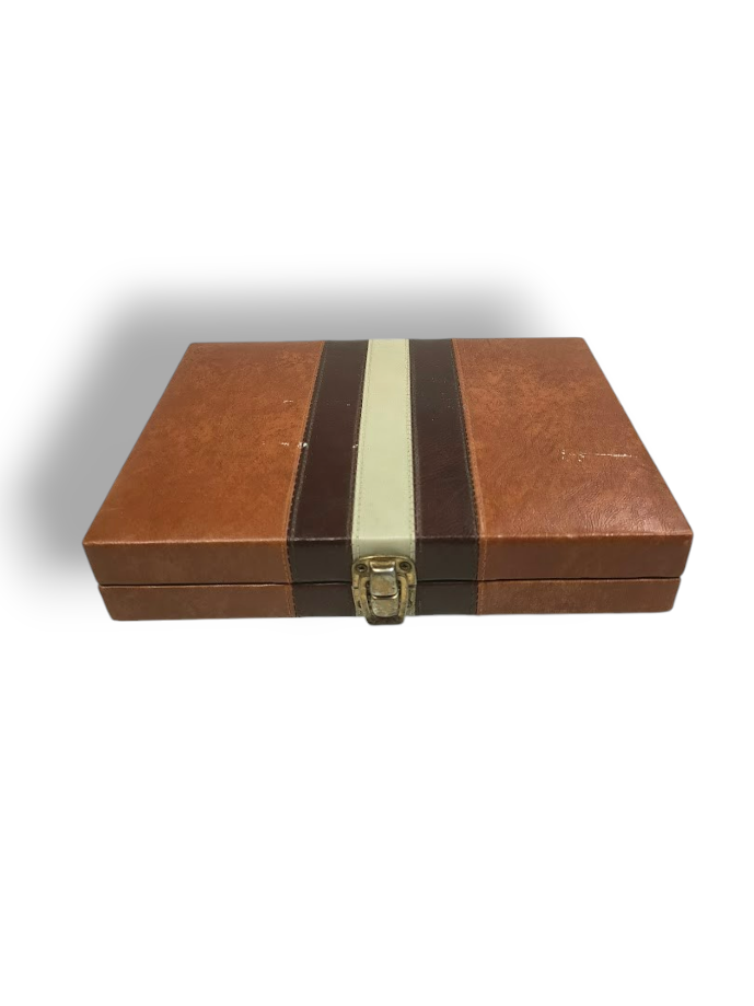 Backgammon Box da Viaggio con Pedine Magnetiche e Rifiniture in Pelle Vintage Anni '80