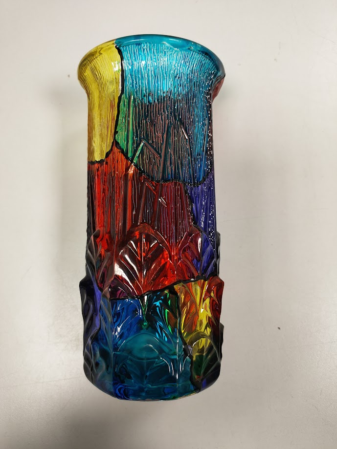 Raro Bicchiere in Vetro Multicolore con Rilievo Lavorato a Mano "Fidenza" Vintage Anni '70