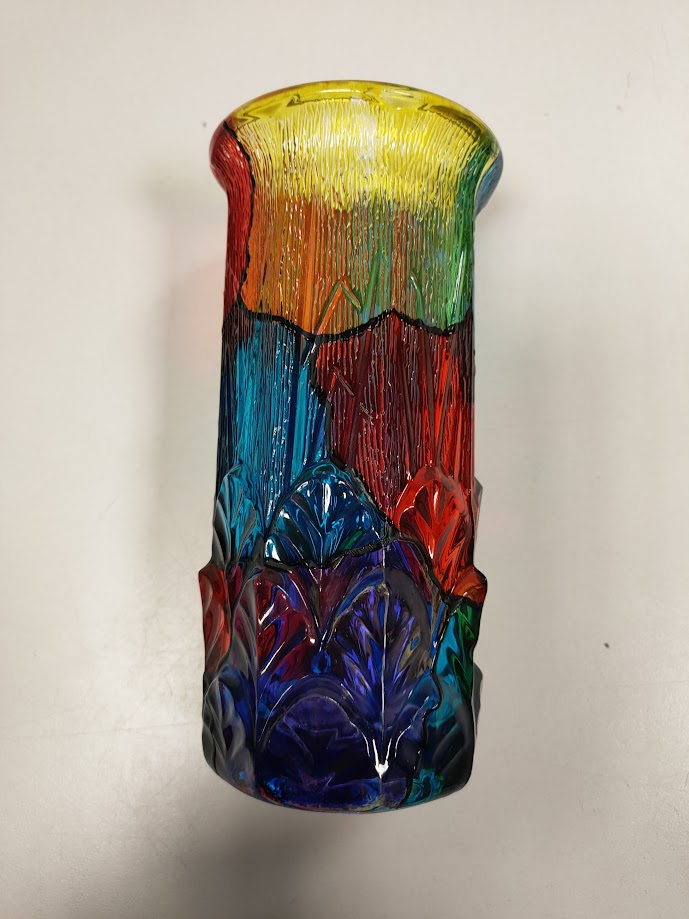 Raro Bicchiere in Vetro Multicolore con Rilievo Lavorato a Mano "Fidenza" Vintage Anni '70