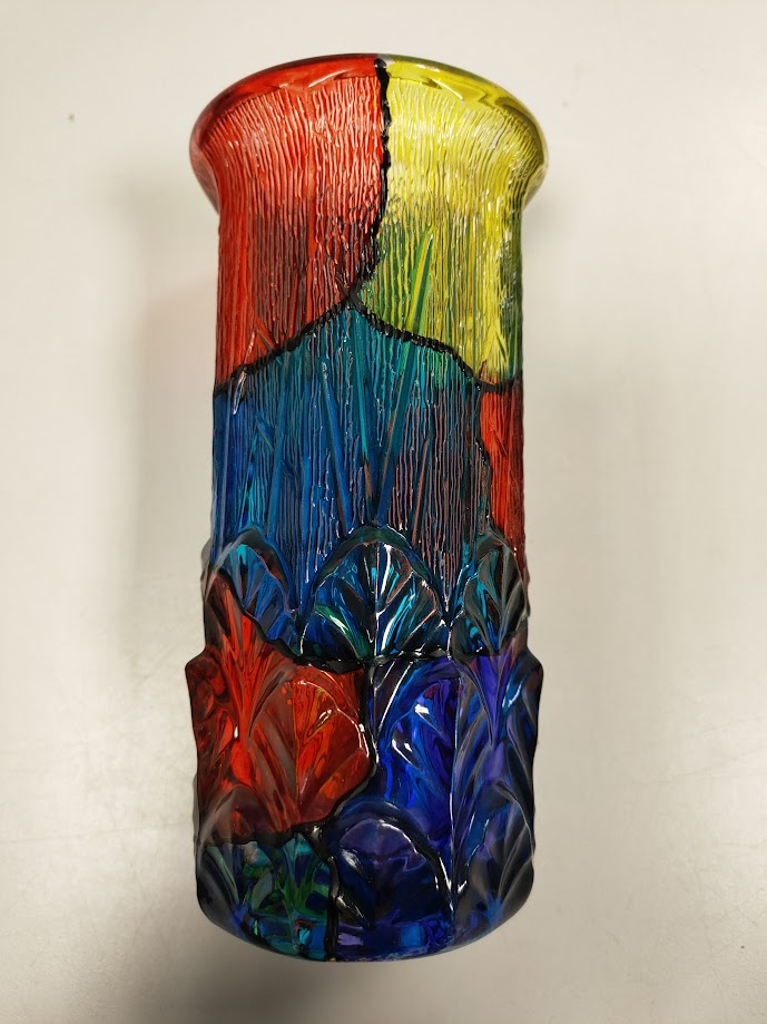 Raro Bicchiere in Vetro Multicolore con Rilievo Lavorato a Mano "Fidenza" Vintage Anni '70