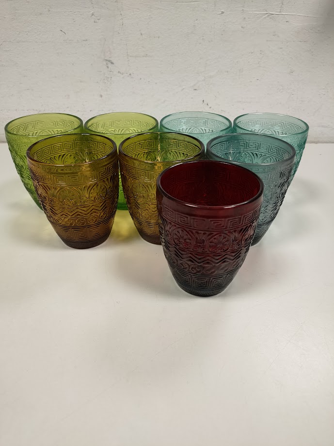 Set di 8 Bicchieri in Vetro Colorati "Villa D'Este" Vintage Anni '80