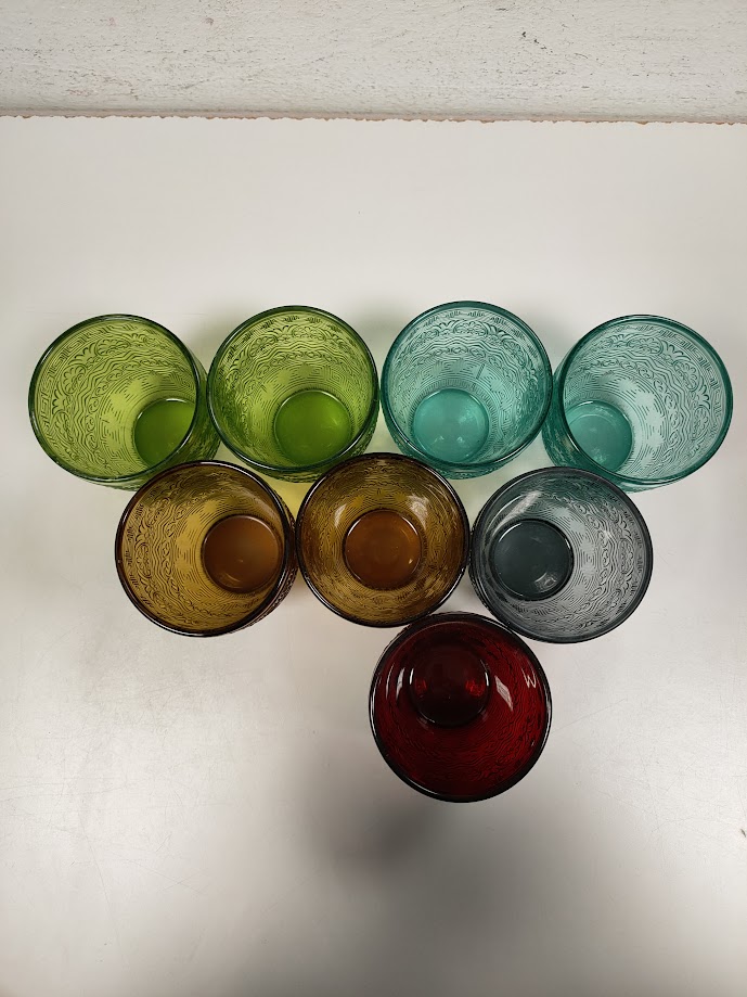 Set di 8 Bicchieri in Vetro Colorati "Villa D'Este" Vintage Anni '80
