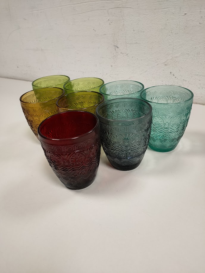 Set di 8 Bicchieri in Vetro Colorati "Villa D'Este" Vintage Anni '80
