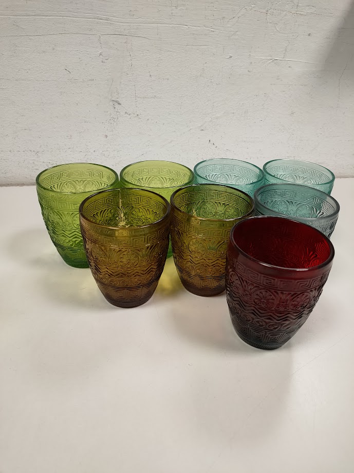 Set di 8 Bicchieri in Vetro Colorati "Villa D'Este" Vintage Anni '80
