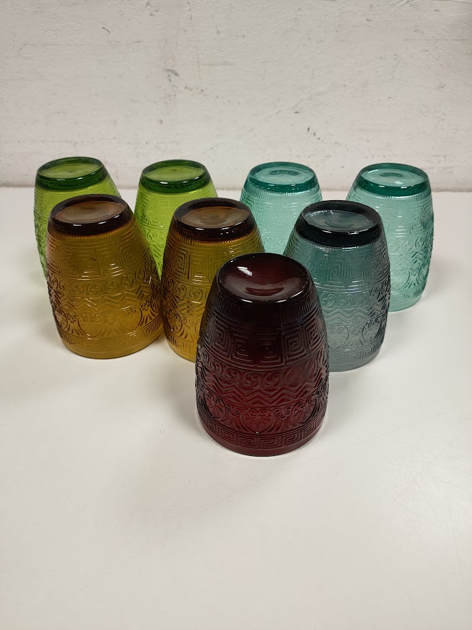Set di 8 Bicchieri in Vetro Colorati "Villa D'Este" Vintage Anni '80