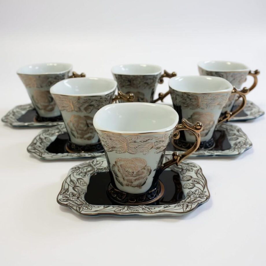 Set di 6 Tazzine con Piattino in Porcellana Stile Malooki Vintage Anni '90